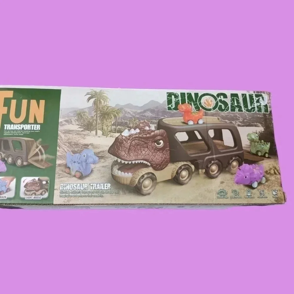 Friction power carrier truck 5 pack small pull back dino car